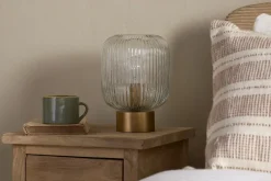 Rizal Fluted Glass Bedside Table Lamp - Antique Brass & Clear