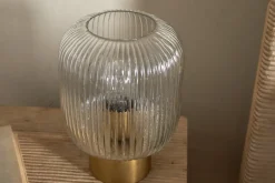 Rizal Fluted Glass Bedside Table Lamp - Antique Brass & Clear