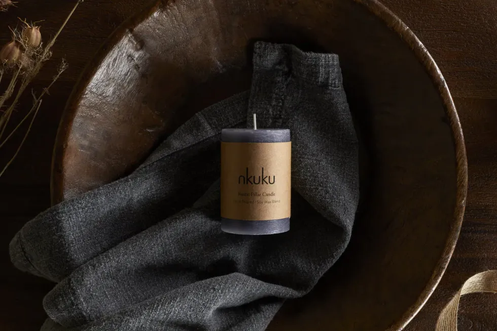 Rustic Soy Blend Mini Pillar Candle - Charcoal