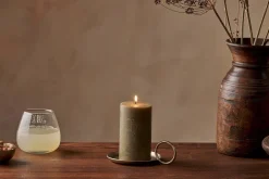 Rustic Soy Blend Pillar Candle - Olive Green - Small