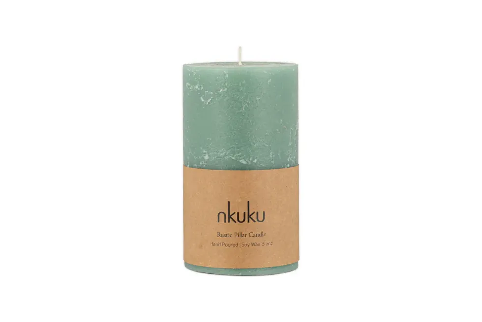 Rustic Soy Blend Pillar Candle - Sage Green - Small