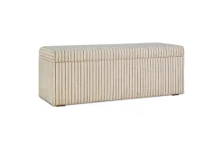 Sanja Stripe Cotton & Linen Upholstered Storage Bench - Grey