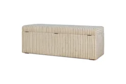 Sanja Stripe Cotton & Linen Upholstered Storage Bench - Grey