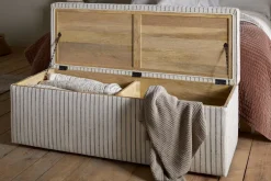 Sanja Stripe Cotton & Linen Upholstered Storage Bench - Grey