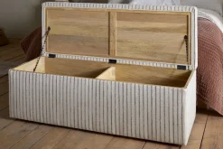 Sanja Stripe Cotton & Linen Upholstered Storage Bench - Grey