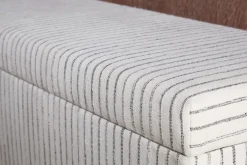 Sanja Stripe Cotton & Linen Upholstered Storage Bench - Grey