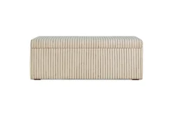 Sanja Stripe Cotton & Linen Upholstered Storage Bench - Grey