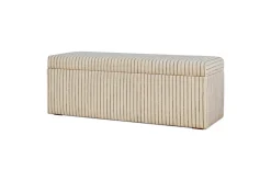 Sanja Stripe Cotton & Linen Upholstered Storage Bench - Grey