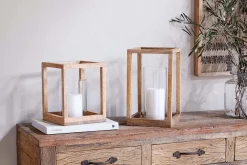 Sanora Mango Wood Lantern - Natural