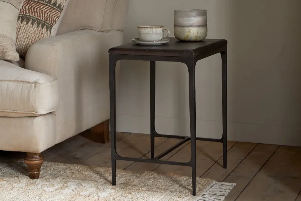 Sita Reclaimed Wood & Iron Side Table - Chocolate Brown