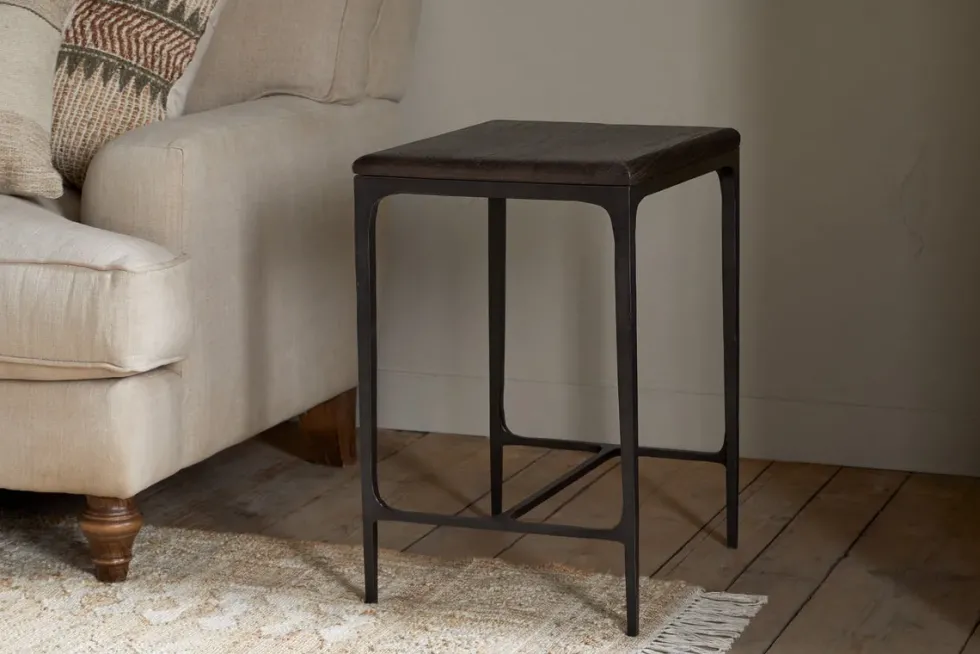 Sita Reclaimed Wood & Iron Side Table - Chocolate Brown