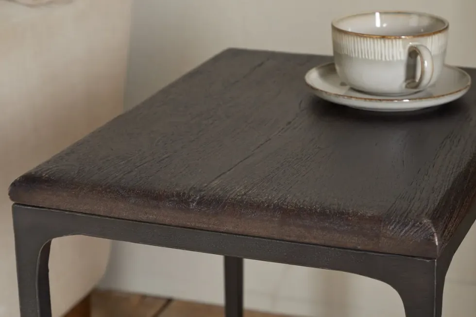 Sita Reclaimed Wood & Iron Side Table - Chocolate Brown