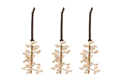 Tanu Mango Wood Beaded Baubles - Brass & Natural (Set of 3)