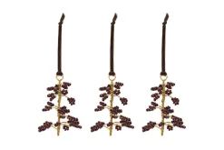 Tanu Mango Wood Beaded Baubles - Brass & Ruby (Set of 3)