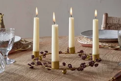 Tanu Mango Wood Beaded Candle Holder - Brass & Ruby