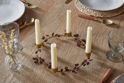 Tanu Mango Wood Beaded Candle Holder - Brass & Ruby