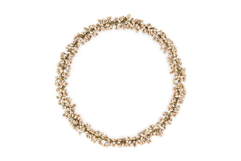 Tanu Mango Wood Beaded Wreath - Brass & Natural