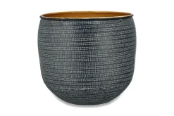 Tembesi Etched Planter - Antique Black & Brass