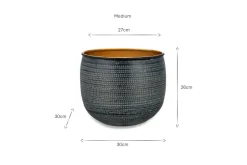 Tembesi Etched Planter - Antique Black & Brass