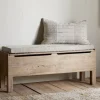 Teni Reclaimed Wood Storage Bench with Upholstered Linen Cushion - Natural