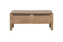 Teni Reclaimed Wood Storage Bench with Upholstered Linen Cushion - Natural