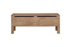 Teni Reclaimed Wood Storage Bench with Upholstered Linen Cushion - Natural