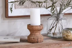 Thoko Reclaimed Round Candlestick - Dark Stain