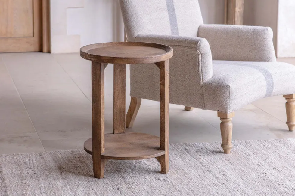 Triveni Mango Wood Side Table - Walnut Stain
