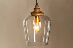 Varuna Mango Wood & Glass Pendant Lamp - Natural & Clear