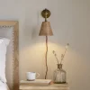 Vattu Mango Wood Plug In Wall Lamp - Natural & Antique Brass