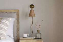 Vattu Mango Wood Plug In Wall Lamp - Natural & Antique Brass