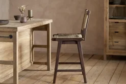 Vinay Jute & Wood Woven Counter Chair - Chocolate Brown