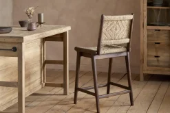 Vinay Jute & Wood Woven Counter Chair - Chocolate Brown