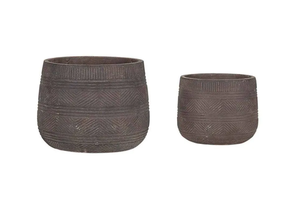 Zadie Etched Ceramic Planters - Grey - (Set of 2)