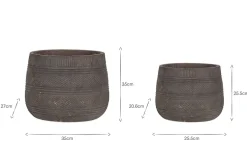 Zadie Etched Ceramic Planters - Grey - (Set of 2)